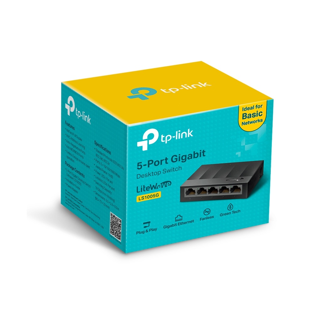 SWITCH TP-LINK 5 PUERTOS GIGABIT, CUBIERTA PLASTICA, DISEÑO ESCRITORIO, PLUG & PLAY