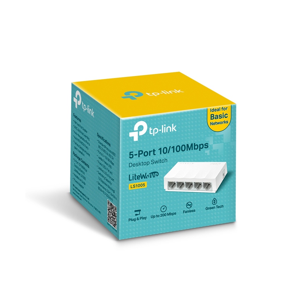 SWITCH TP-LINK 5 PUERTOS FAST ETERNET, CUBIERTA PLASTICA, DISEÑO ESCRITORIO, PLUG & PLAY