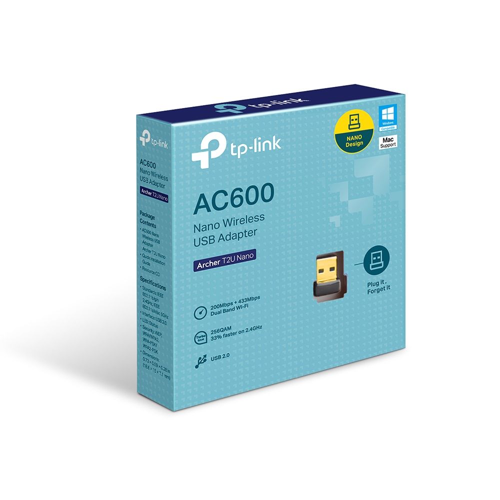 ADAPTADOR DE RED USB TP-LINK ARCHER T2U NANO INALAMBRICO DUAL BAND 433MBPS
