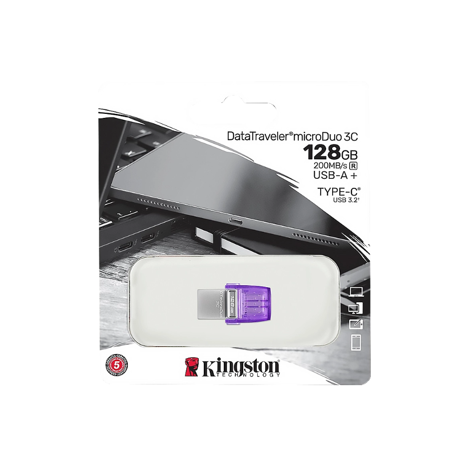 FLASH MEMORY KINGSTON / 128GB DATA TRAVELER / microDuo 3C TYPE-A - C PURPLE
