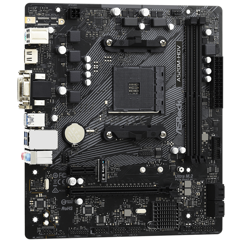 ASRock MB A520M-HDV AMD AM4 A520 Max.64G DDR4 PCIE HDMI DVID Dsub mATX