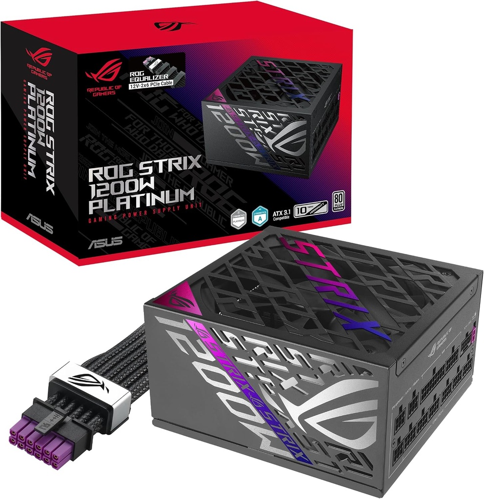 ASUS ROG Strix 1200W Platinum (80 Plus y Cybenetics Platinum, ATX 3.1, PCIe 5.1, GaN MOSFET, GPU-First IVS, ROG Equalizer 12V-2x6 Cable de alimentación de GPU de 12 V-2x6)